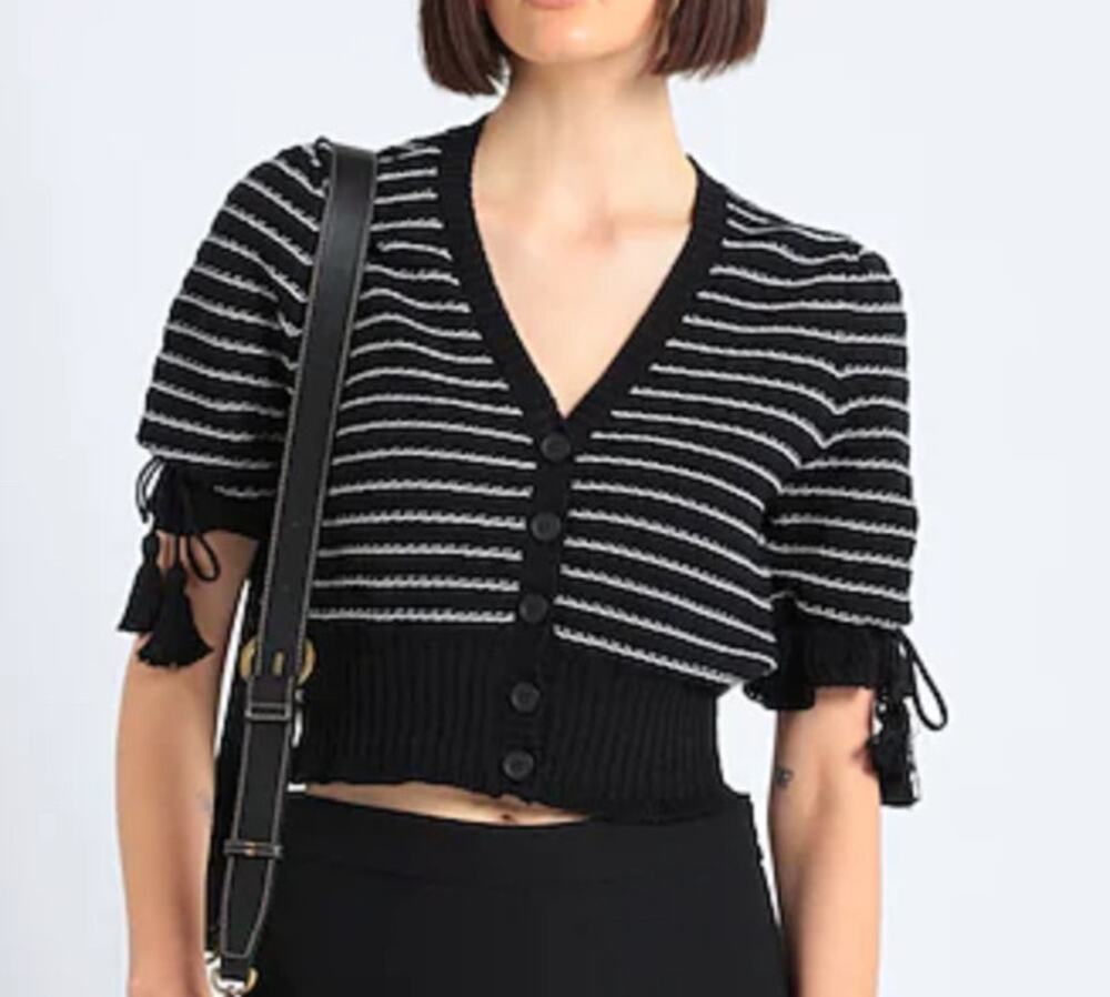 Womens MaxMara Max & Co Cropped Striped Cardigan Sweater Black Size M EUC!